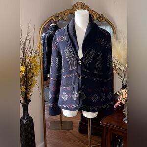 Vintage Woolrich Womens 100% Wool Knit Fair Isle Nature Cardigan Sweater Size M